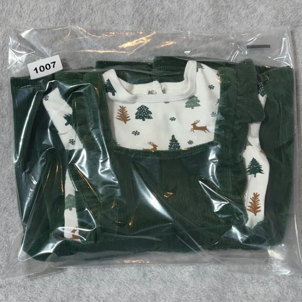 FOCUS Kids Baby Girl 18M Organic Cotton Woodland Creature Bodysuit Dress Green